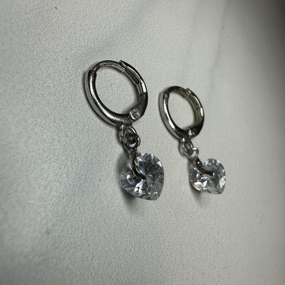 Jewelry - Sterling Silver Heart Charm Hoop Earrings Crystal Sparkle Dangle Gift